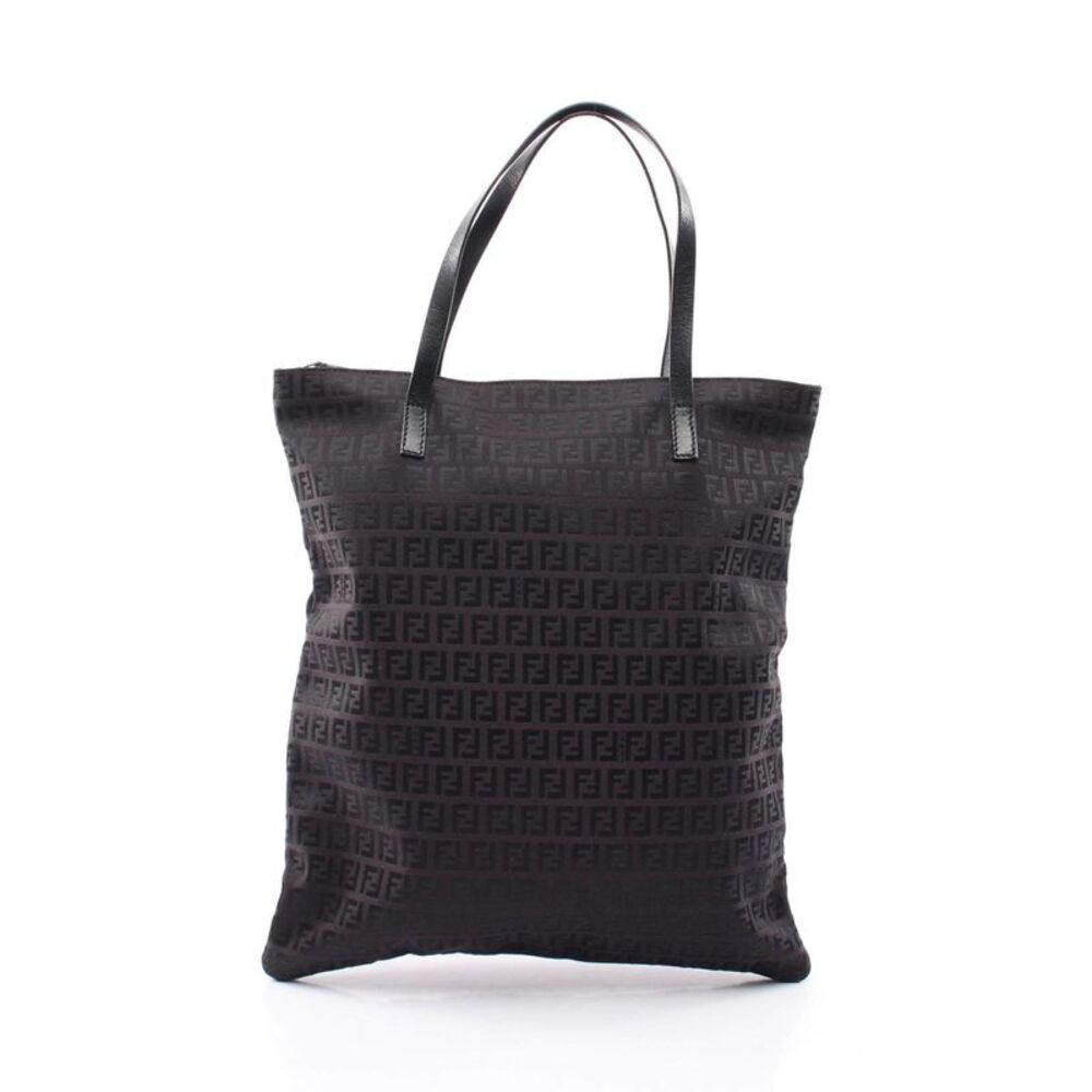FENDI Zucchino Canvas Leather Tote Bag